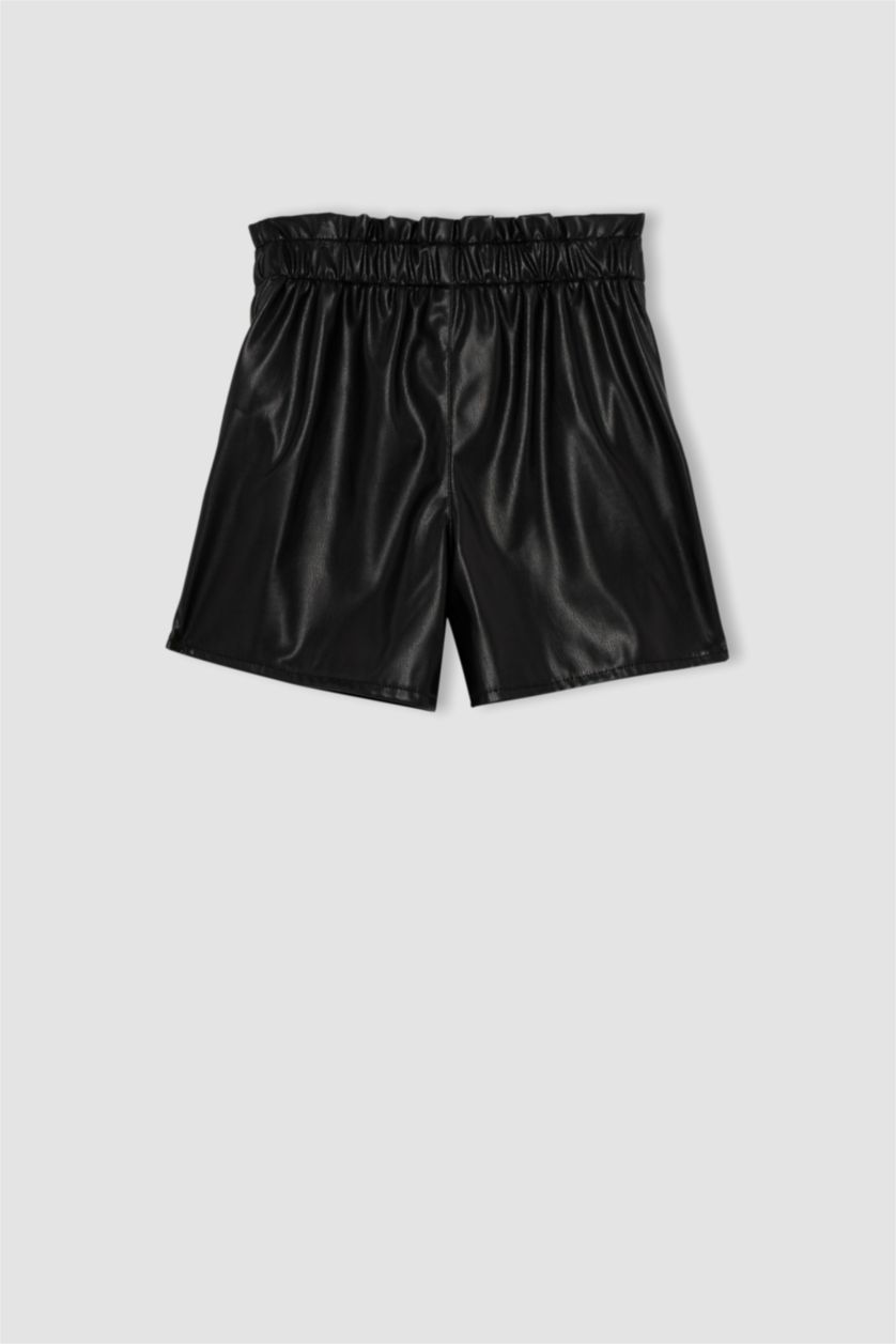 بناتي أسود شورت بناتي جلد صناعي