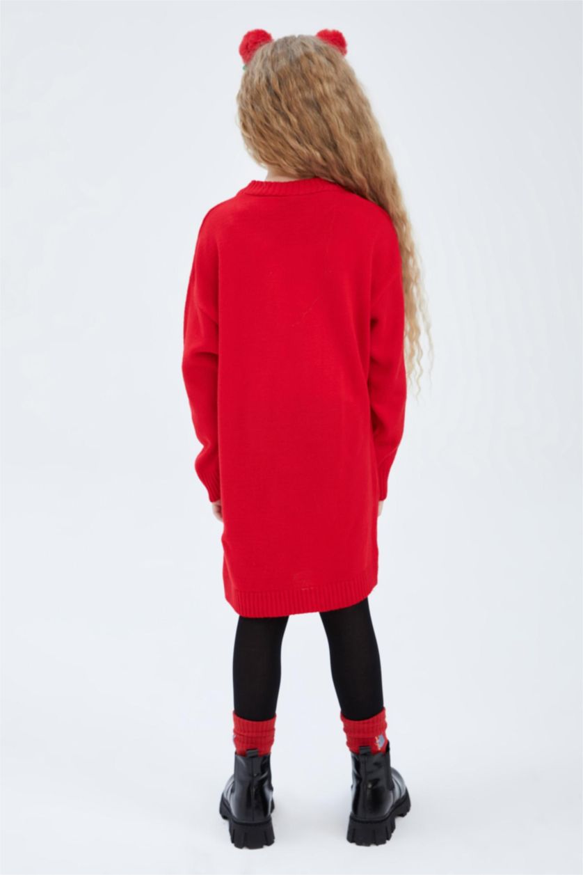 FILLES Rouge Robe Tricot Col rond Manche Longue Snoopy