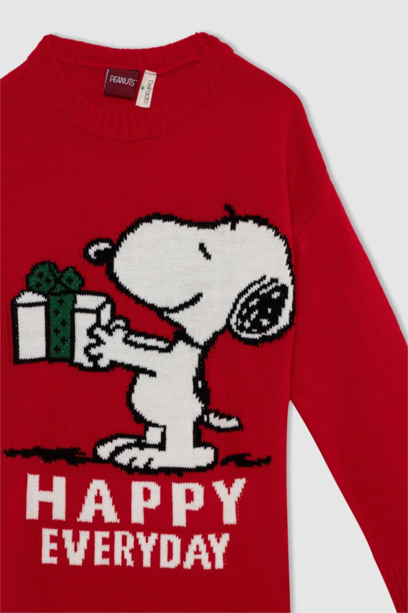 FILLES Rouge Robe Tricot Col rond Manche Longue Snoopy