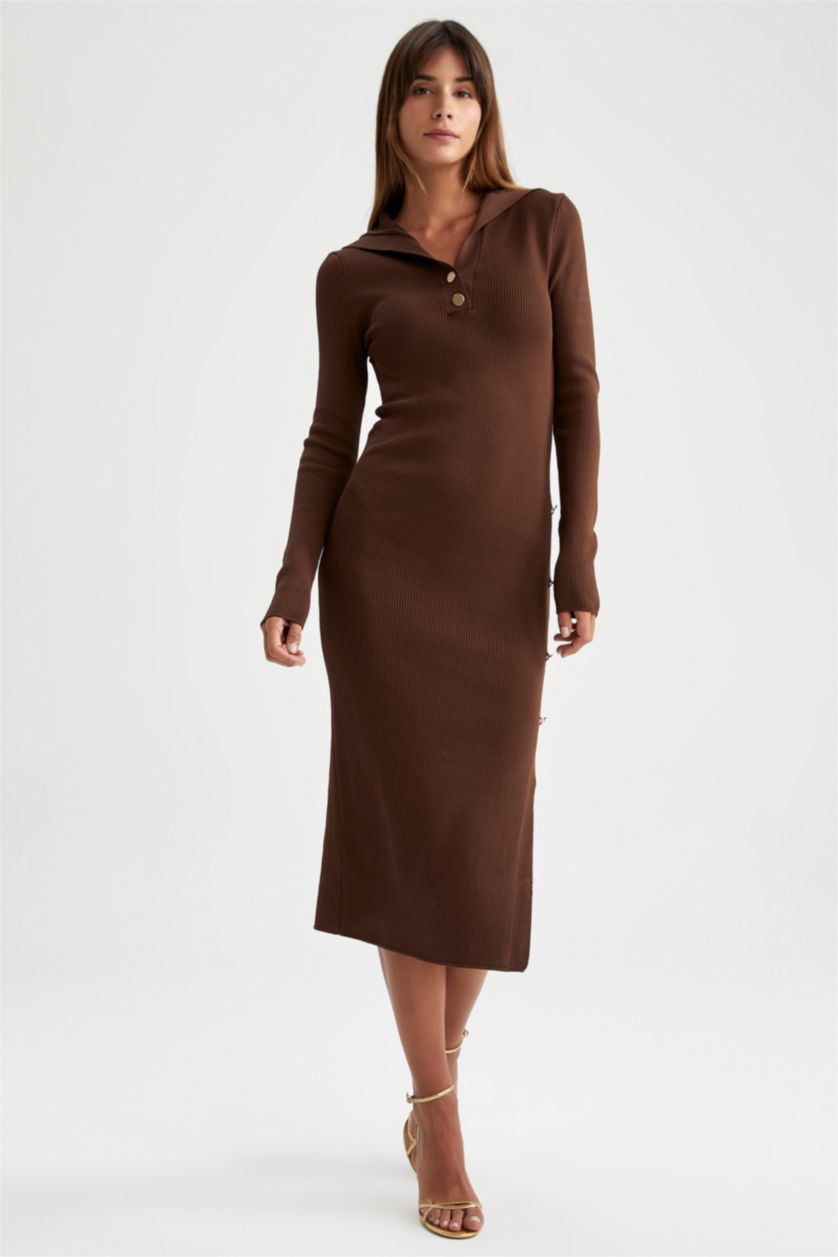 FEMME Marron Robe Ctelé Col Polo