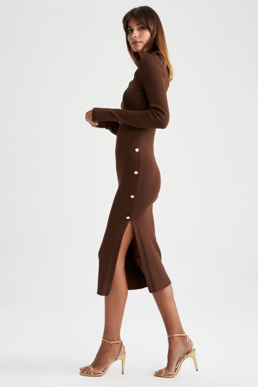 FEMME Marron Robe Ctelé Col Polo