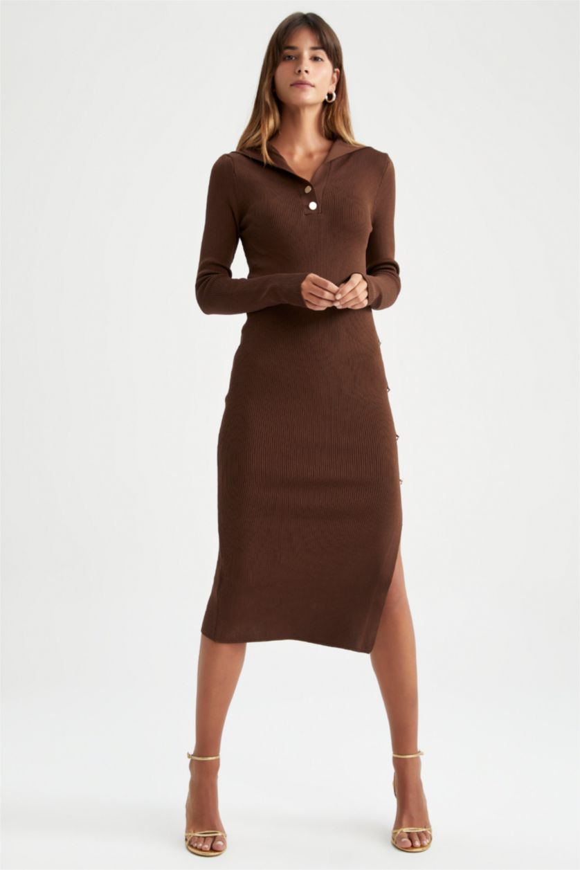 FEMME Marron Robe Ctelé Col Polo
