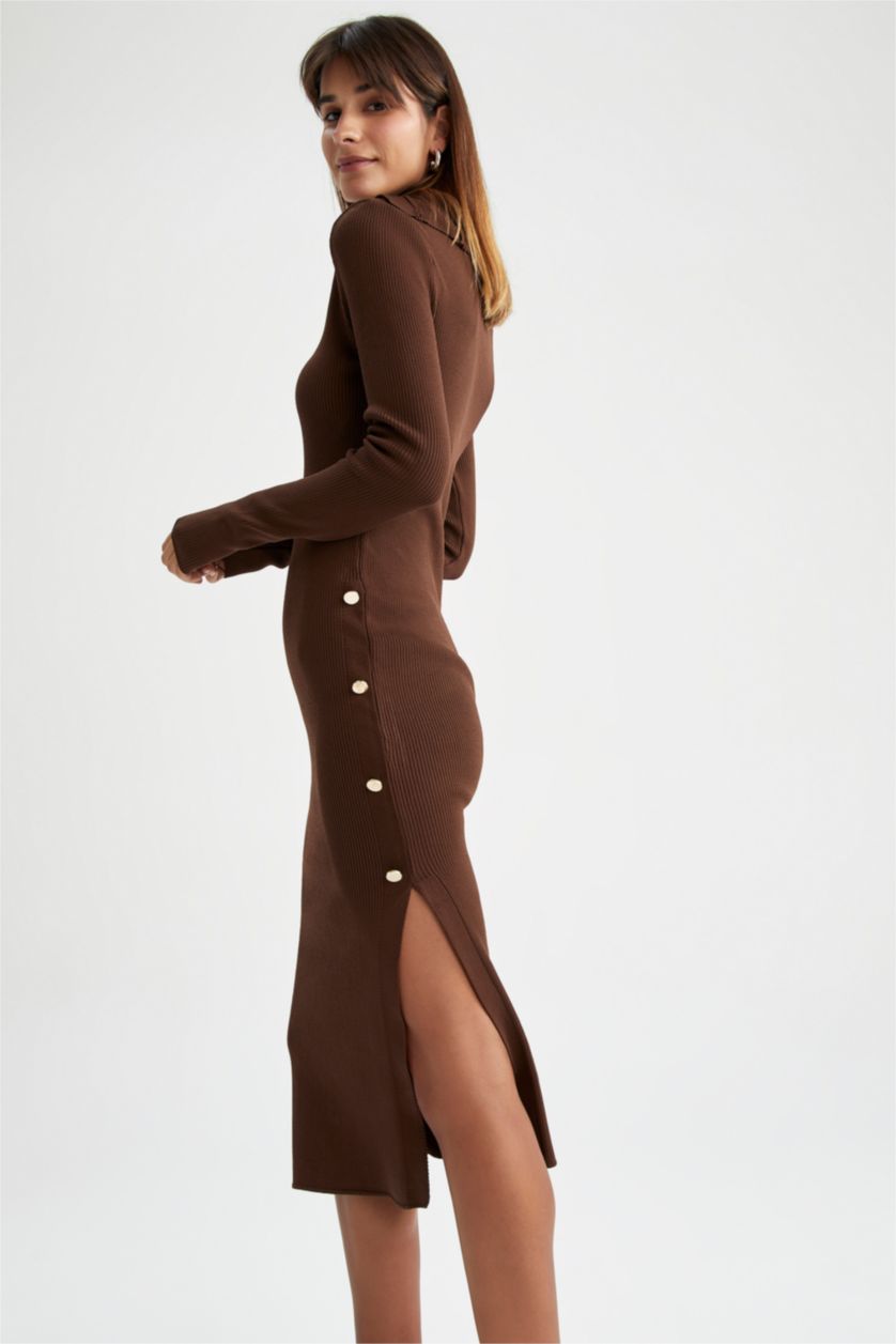 FEMME Marron Robe Ctelé Col Polo