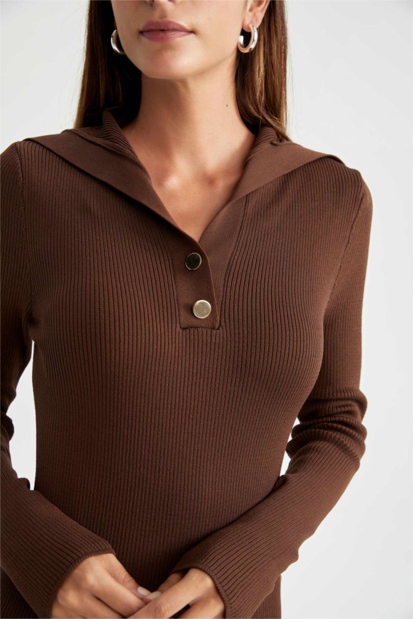 FEMME Marron Robe Ctelé Col Polo