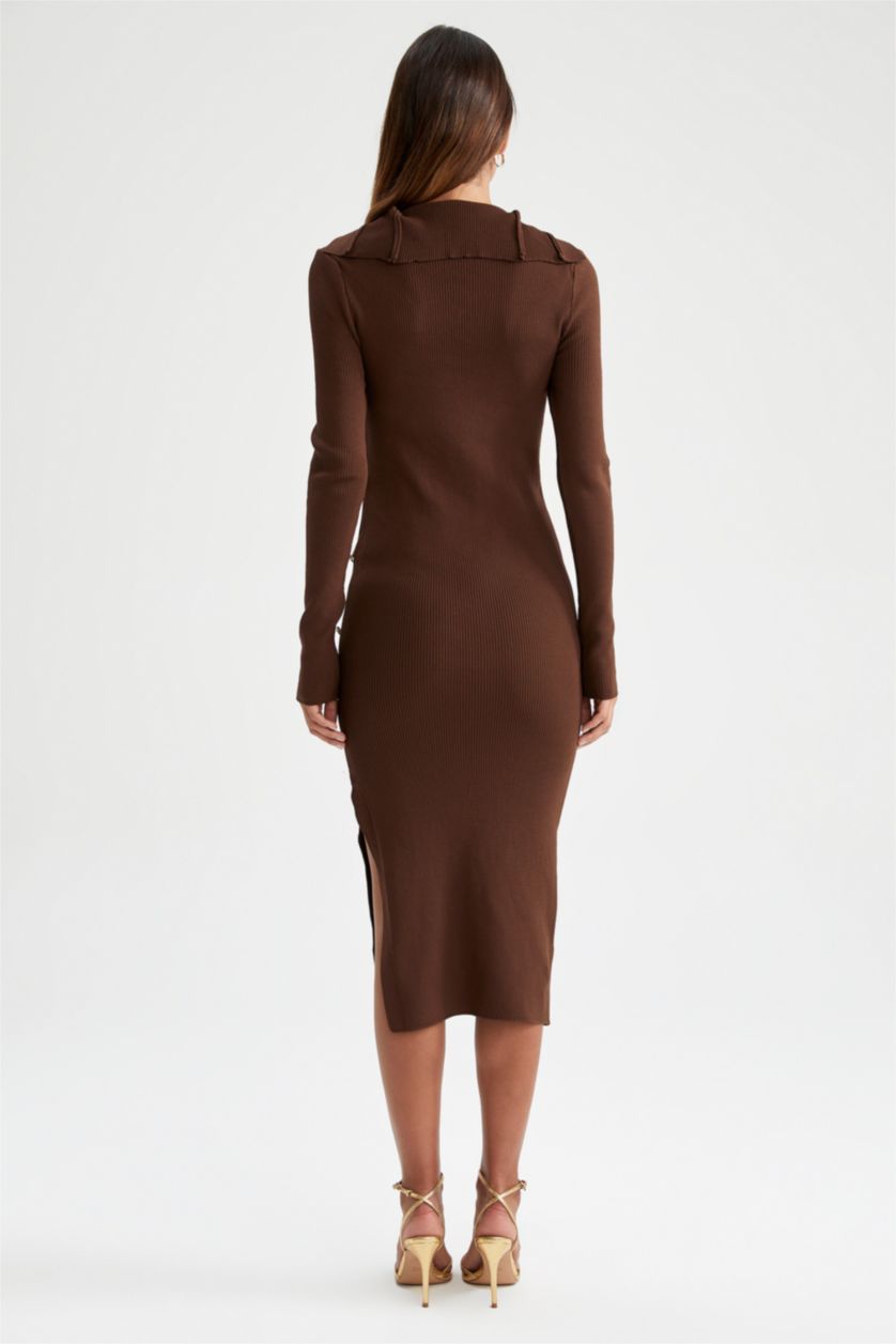 FEMME Marron Robe Ctelé Col Polo