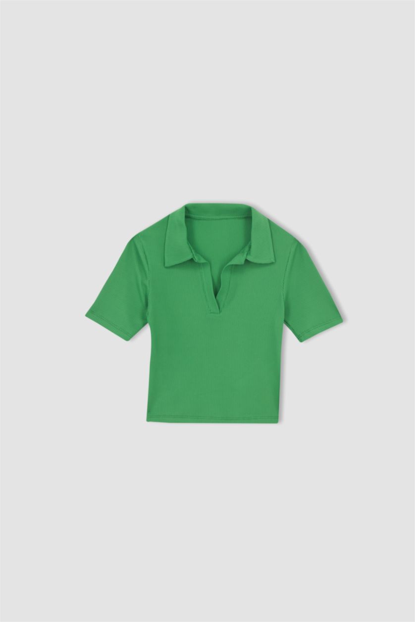 FEMME Vert T-shirt à manches courtes Coupe slim raccourcie