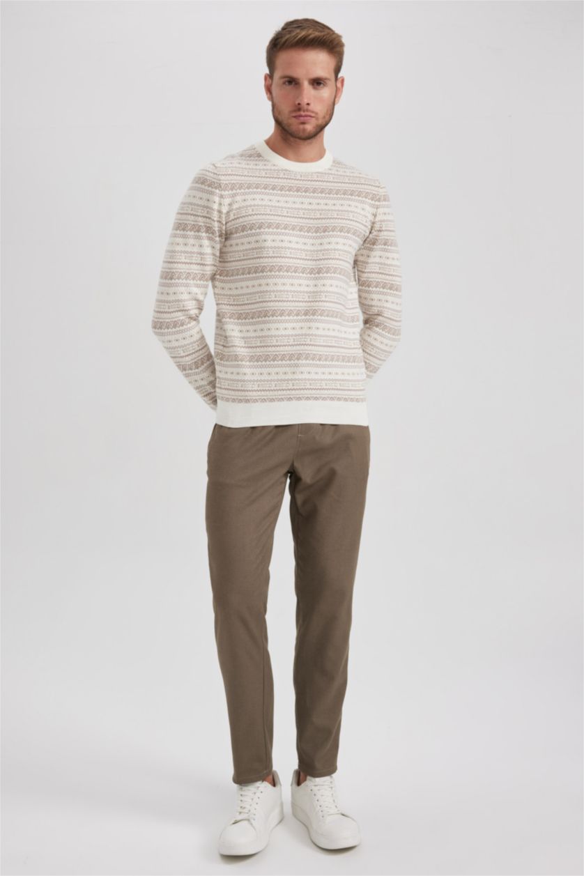 MAN Stone Standard Fit Patterned Crew Neck Knitted Pullover