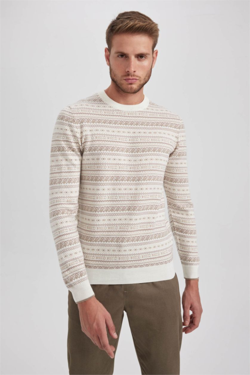 MAN Stone Standard Fit Patterned Crew Neck Knitted Pullover
