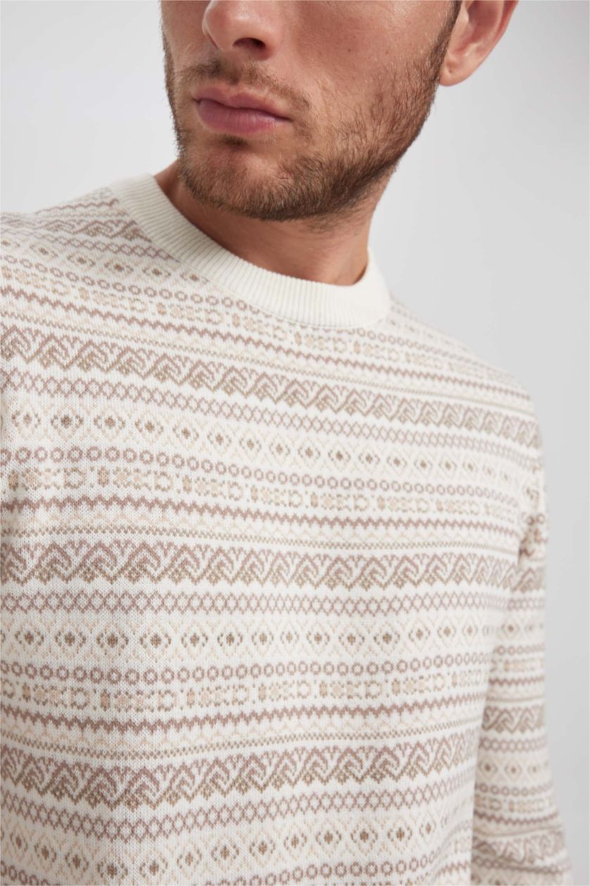 MAN Stone Standard Fit Patterned Crew Neck Knitted Pullover