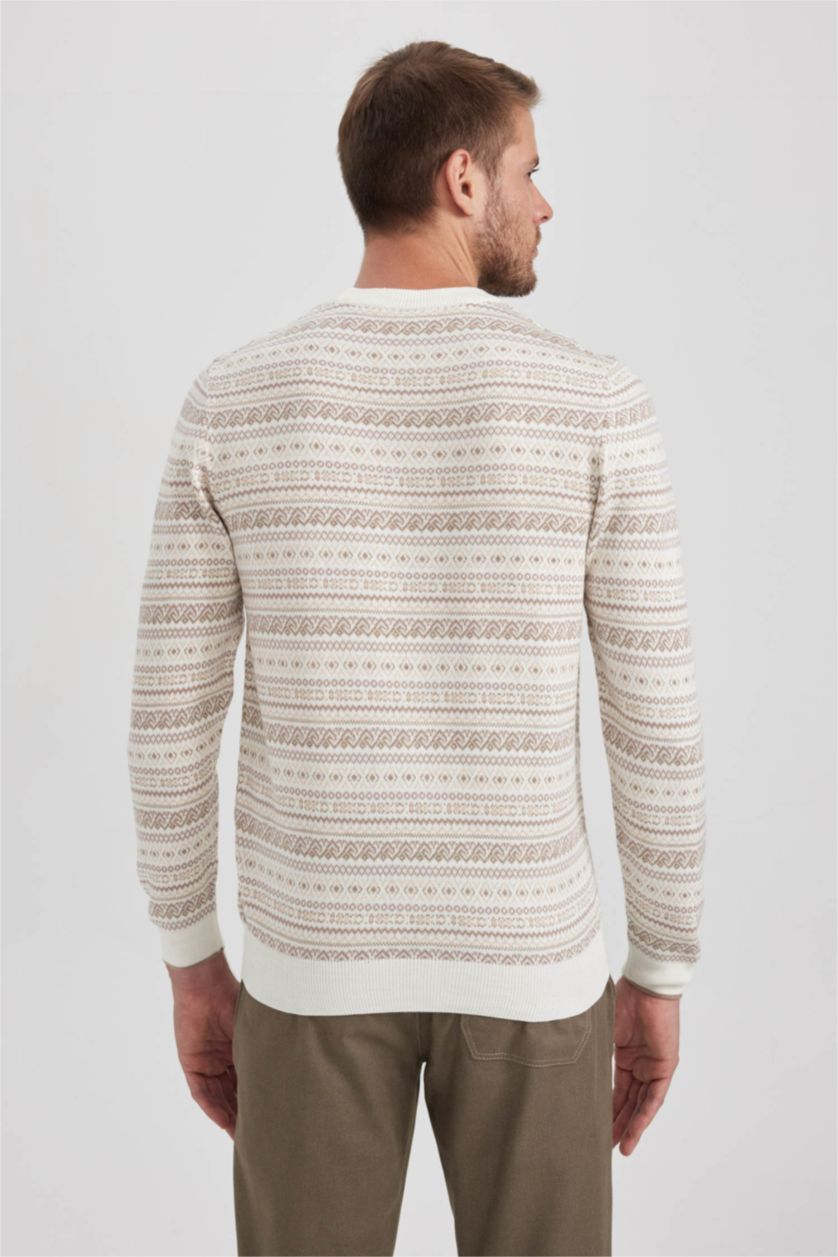 MAN Stone Standard Fit Patterned Crew Neck Knitted Pullover