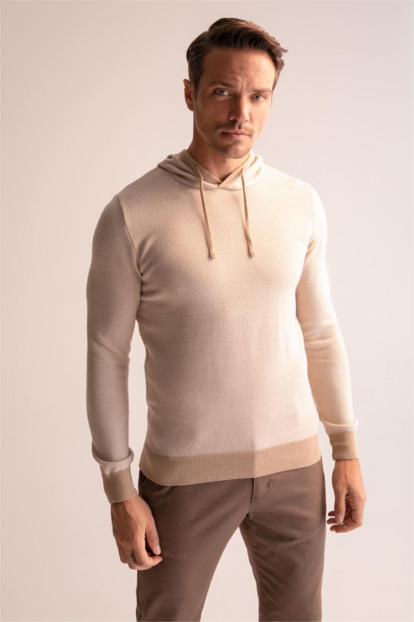 MAN Camel Regular Fit Hooded Knitwear Pullover