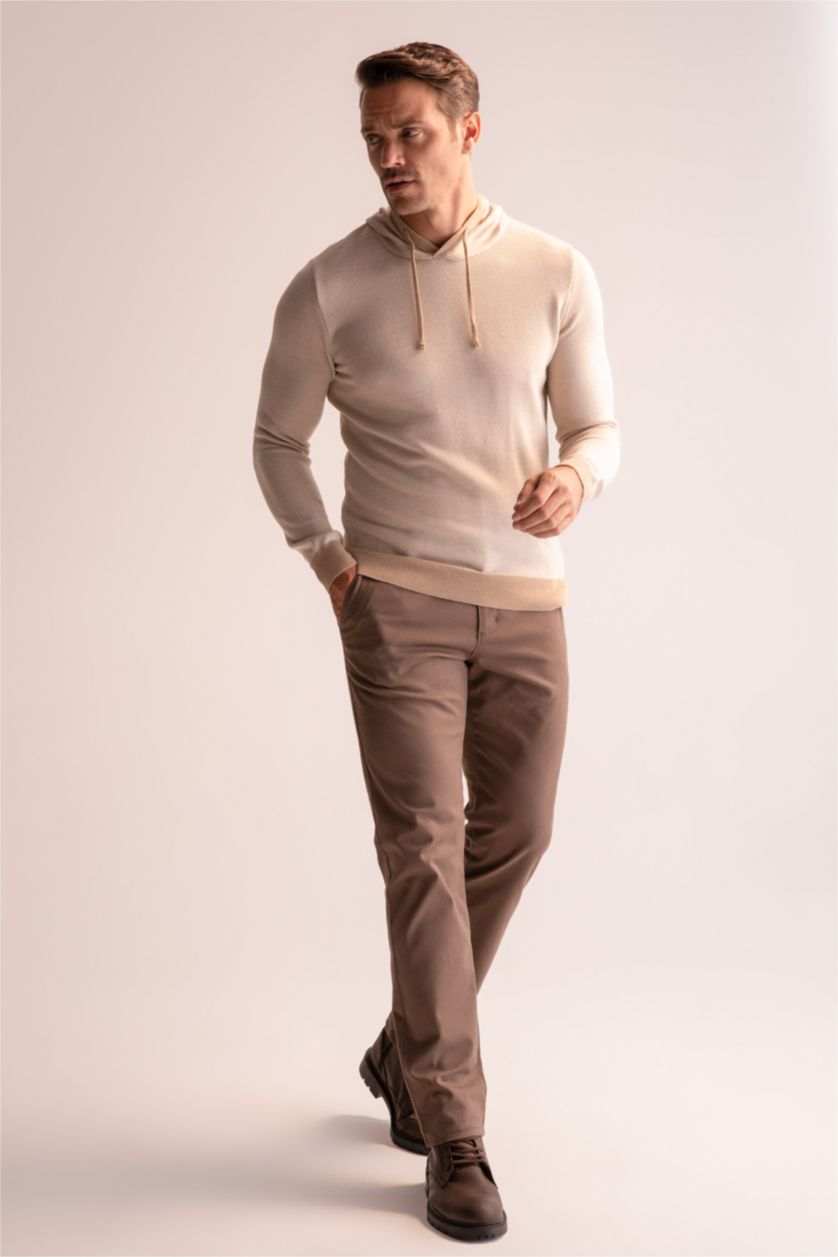 MAN Camel Regular Fit Hooded Knitwear Pullover