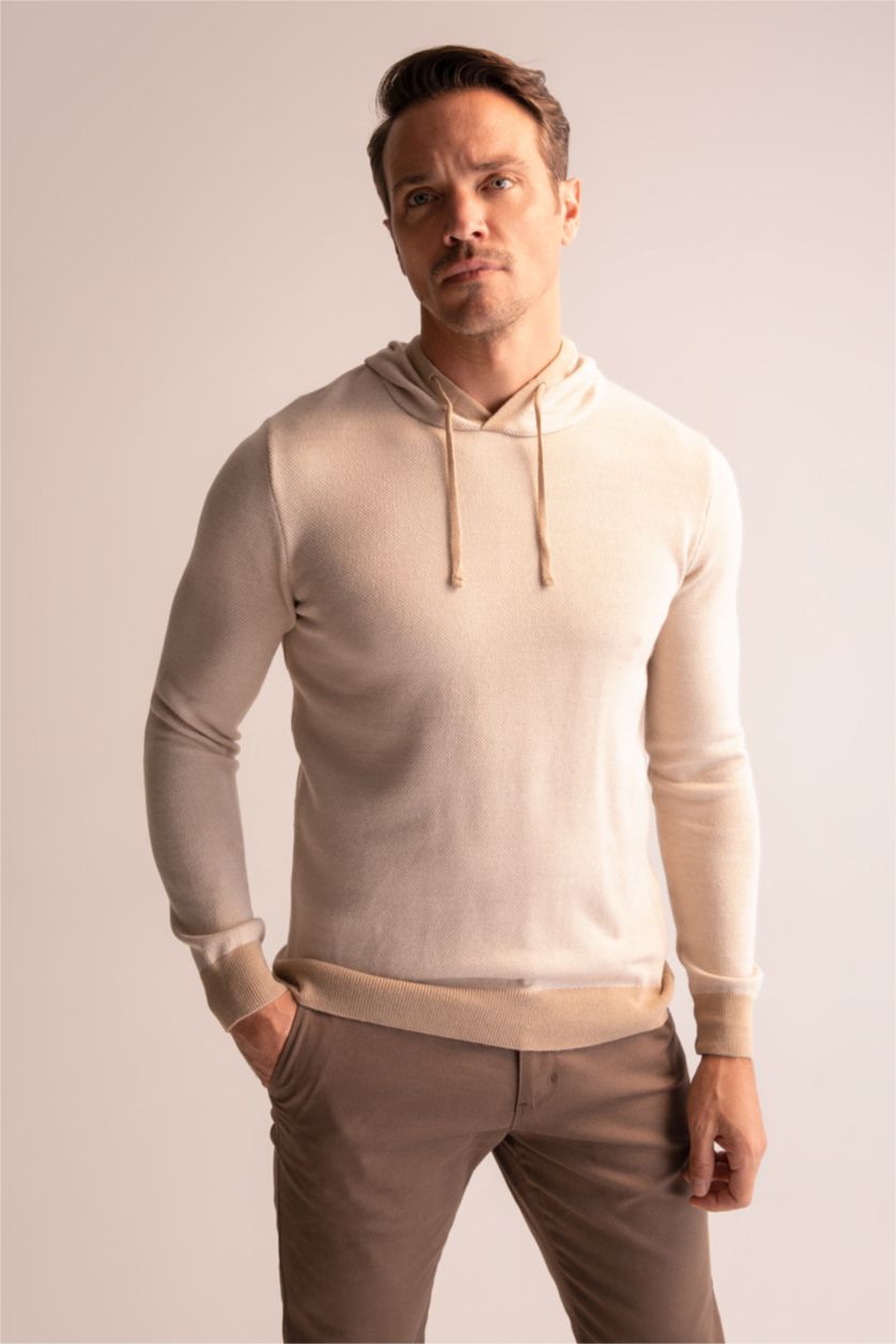 MAN Camel Regular Fit Hooded Knitwear Pullover