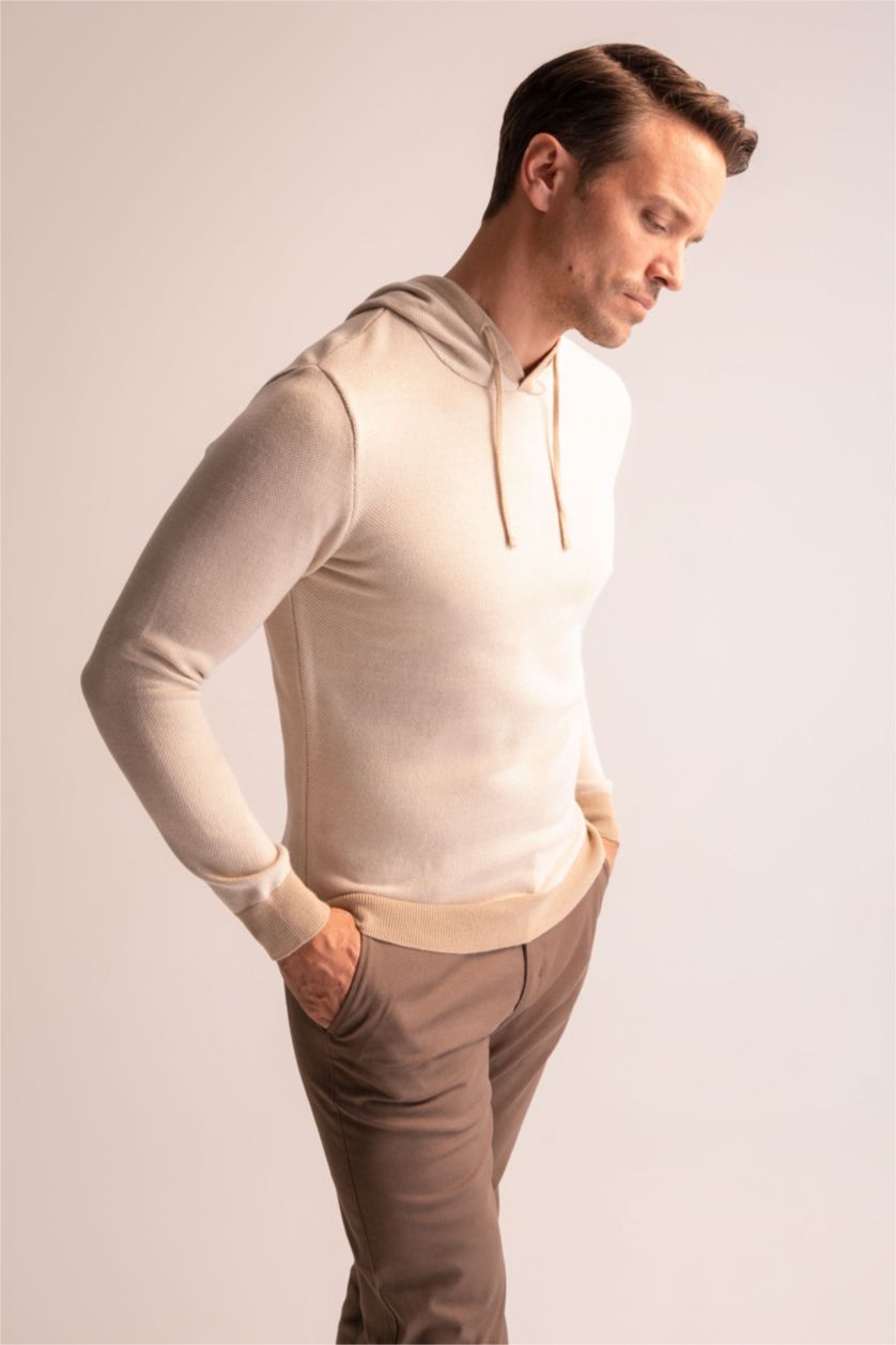 MAN Camel Regular Fit Hooded Knitwear Pullover