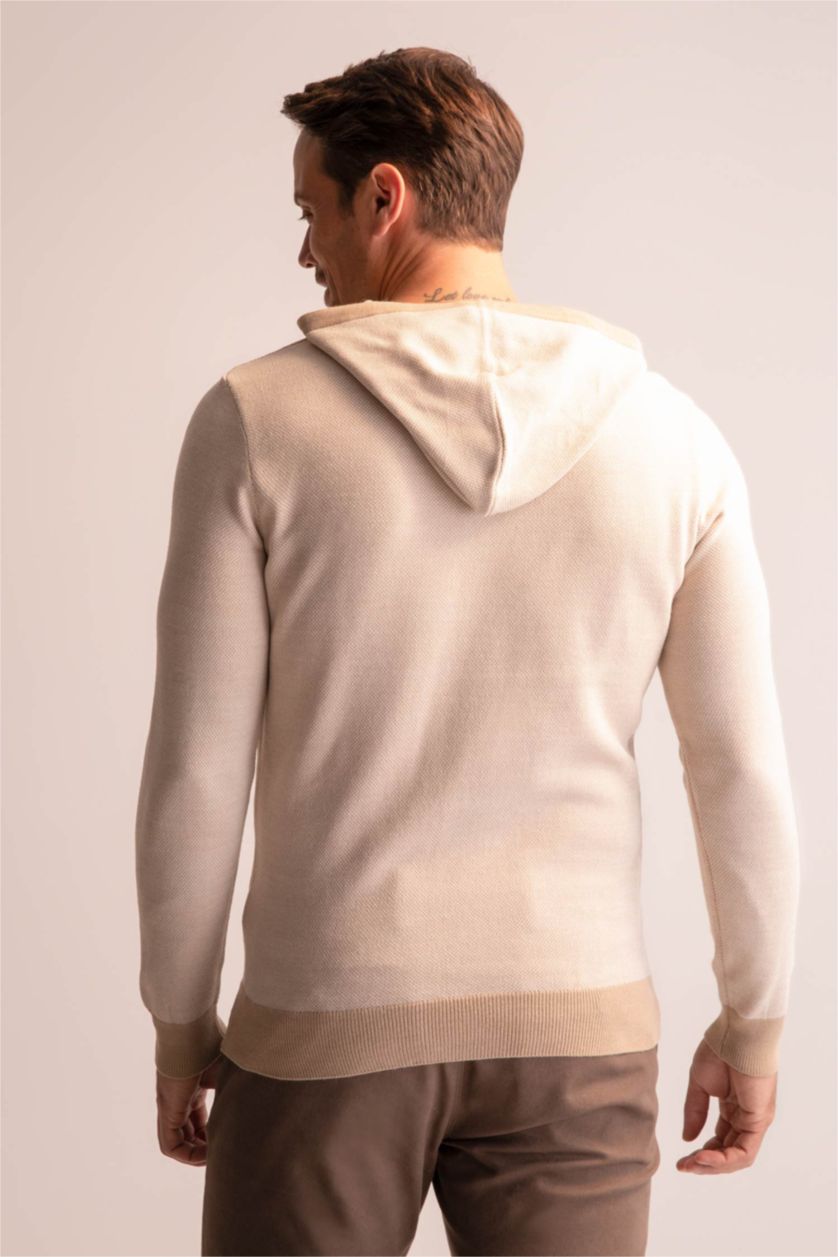 MAN Camel Regular Fit Hooded Knitwear Pullover