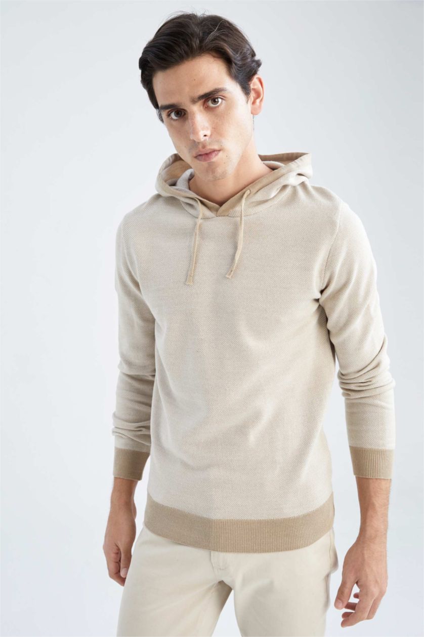 MAN Camel Regular Fit Hooded Knitwear Pullover