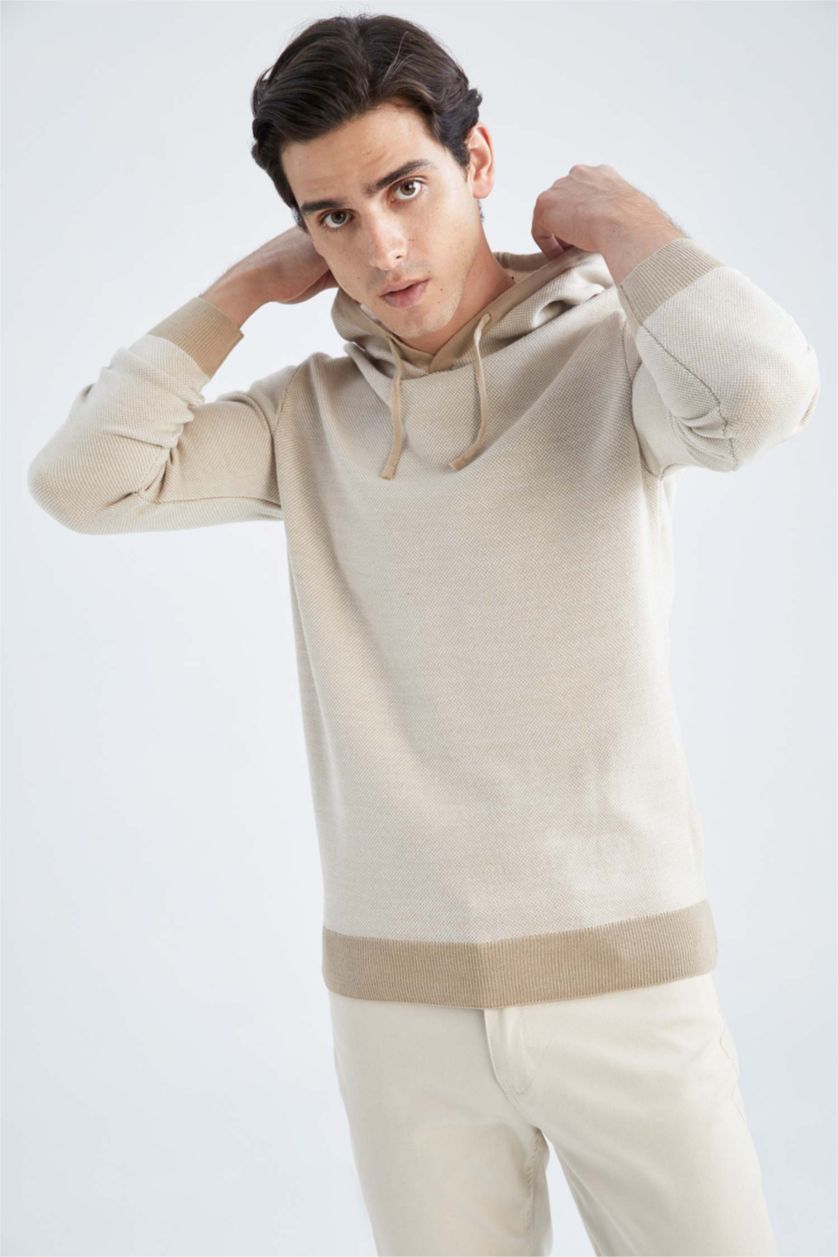 MAN Camel Regular Fit Hooded Knitwear Pullover