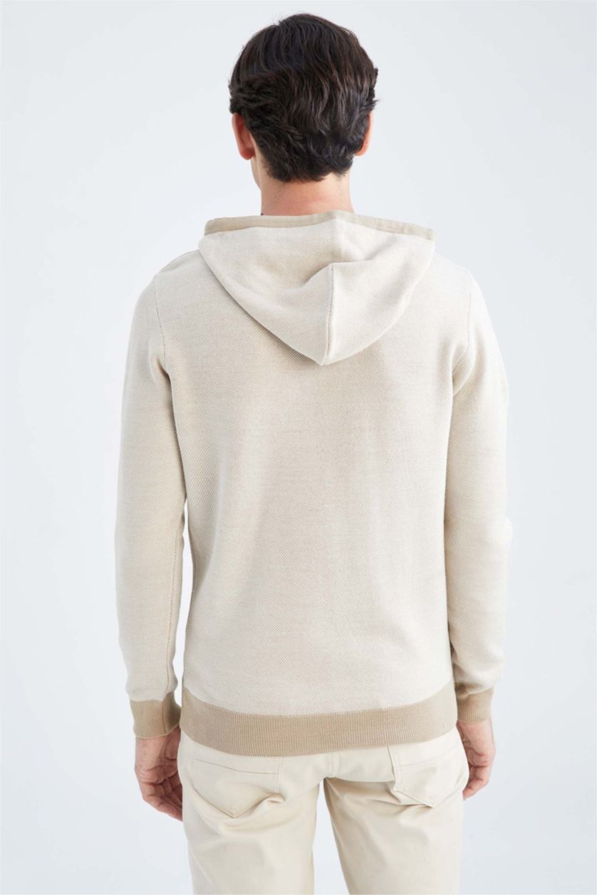 MAN Camel Regular Fit Hooded Knitwear Pullover