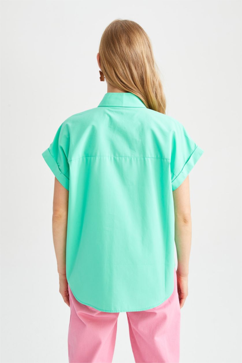 WOMAN Mint Regular Fit Shirt Collar Poplin Short Sleeve Shirt