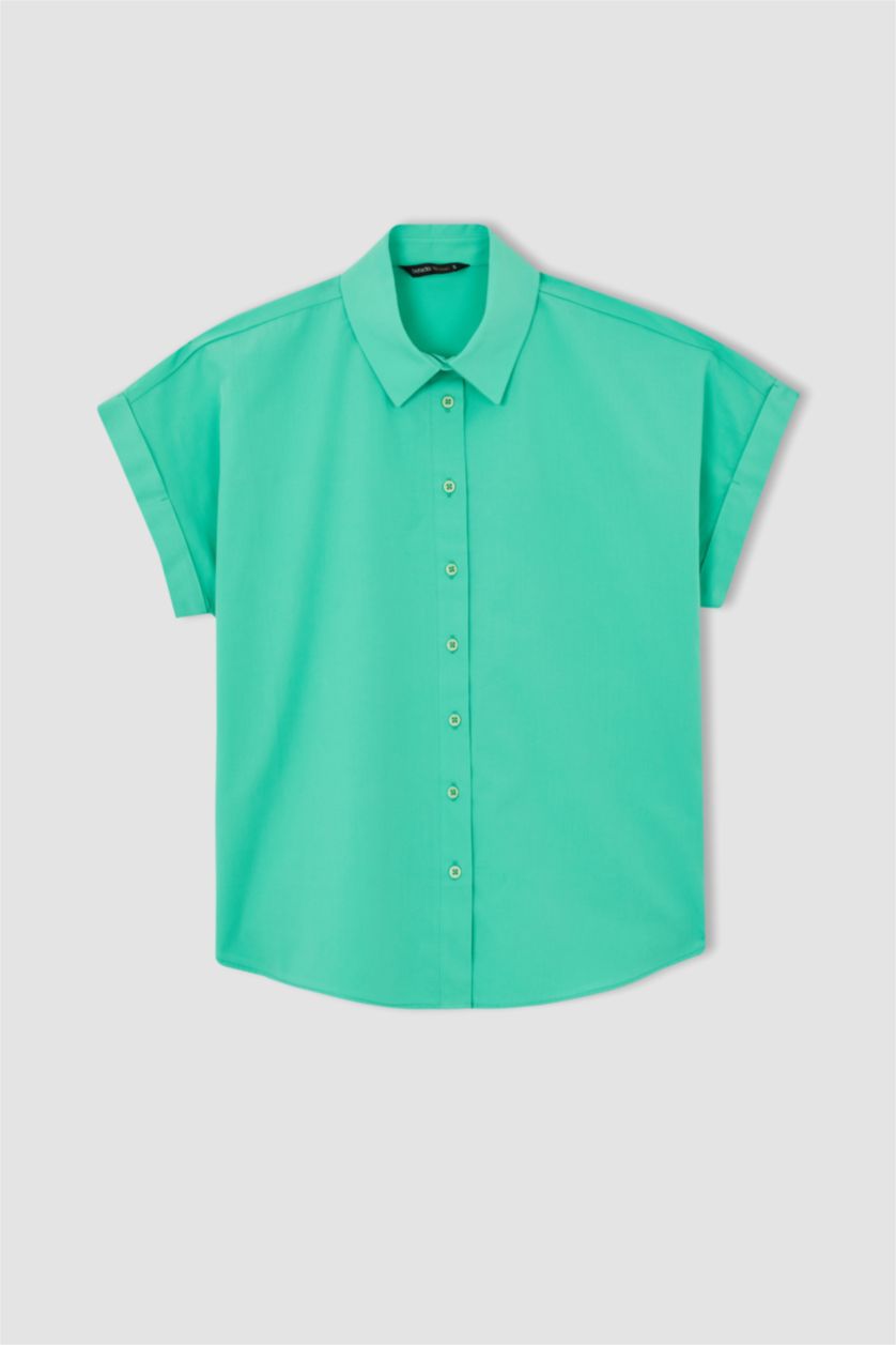 WOMAN Mint Regular Fit Shirt Collar Poplin Short Sleeve Shirt
