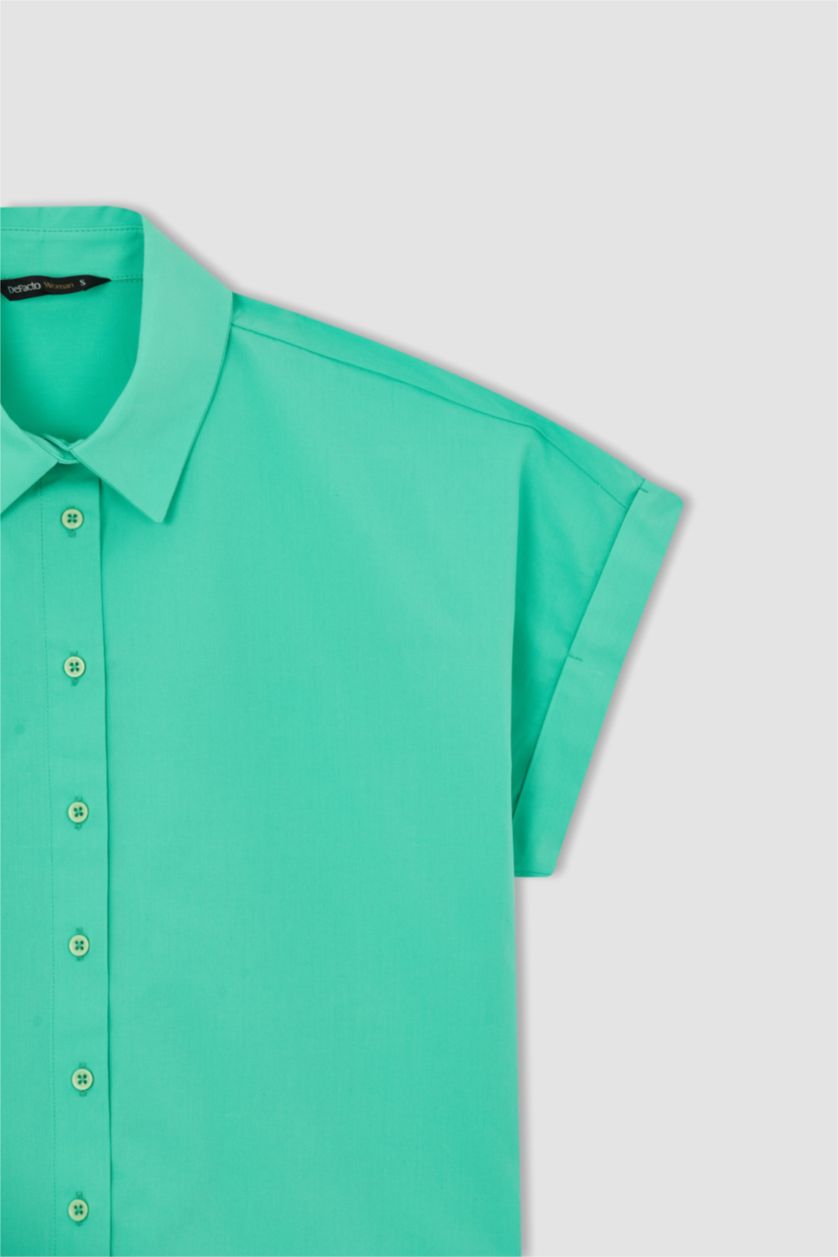 WOMAN Mint Regular Fit Shirt Collar Poplin Short Sleeve Shirt