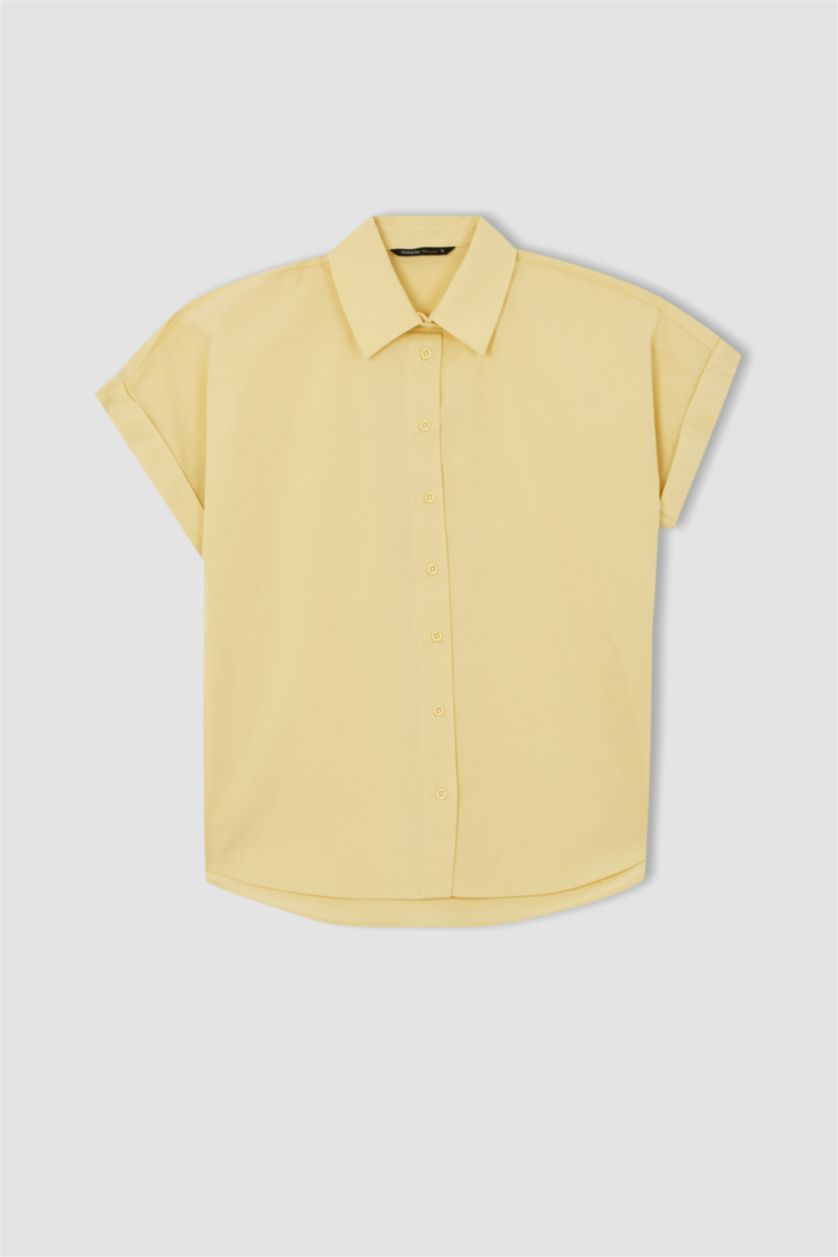 WOMAN Yellow Regular Fit Shirt Collar Poplin Short Sleeve Shirt