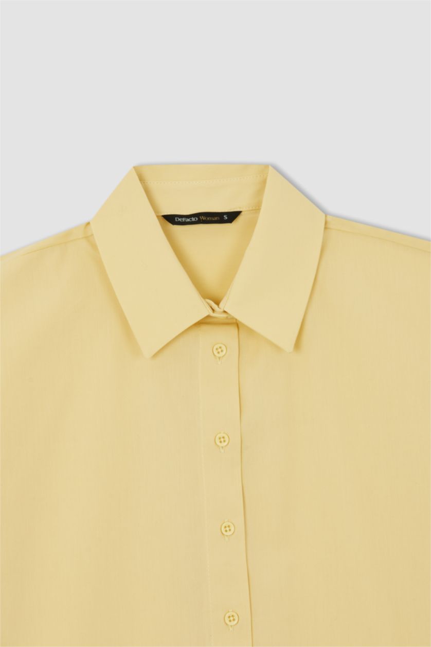 WOMAN Yellow Regular Fit Shirt Collar Poplin Short Sleeve Shirt