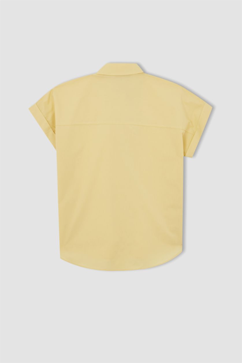 WOMAN Yellow Regular Fit Shirt Collar Poplin Short Sleeve Shirt