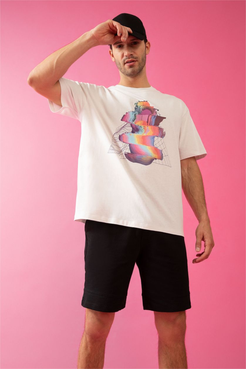 Мужчины Светло-сиреневый Футболка оверсайз c принтом из 100% хлопка