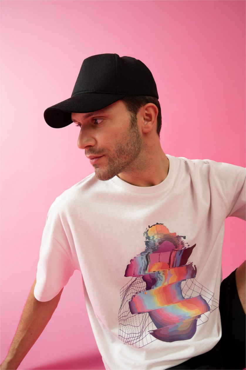 Мужчины Светло-сиреневый Футболка оверсайз c принтом из 100% хлопка