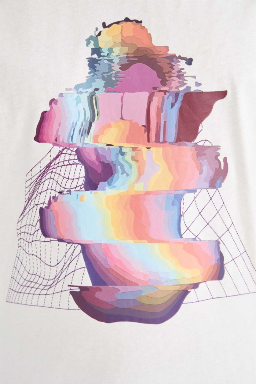 Мужчины Светло-сиреневый Футболка оверсайз c принтом из 100% хлопка