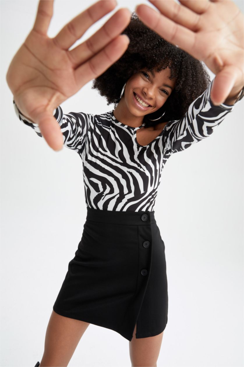 FEMME Noir Chemisier à manches longues et épaules dénudées coupe slim