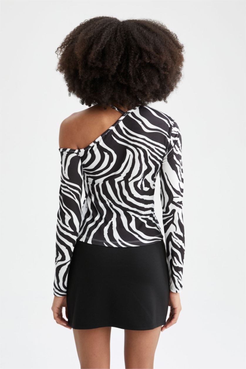 FEMME Noir Chemisier à manches longues et épaules dénudées coupe slim