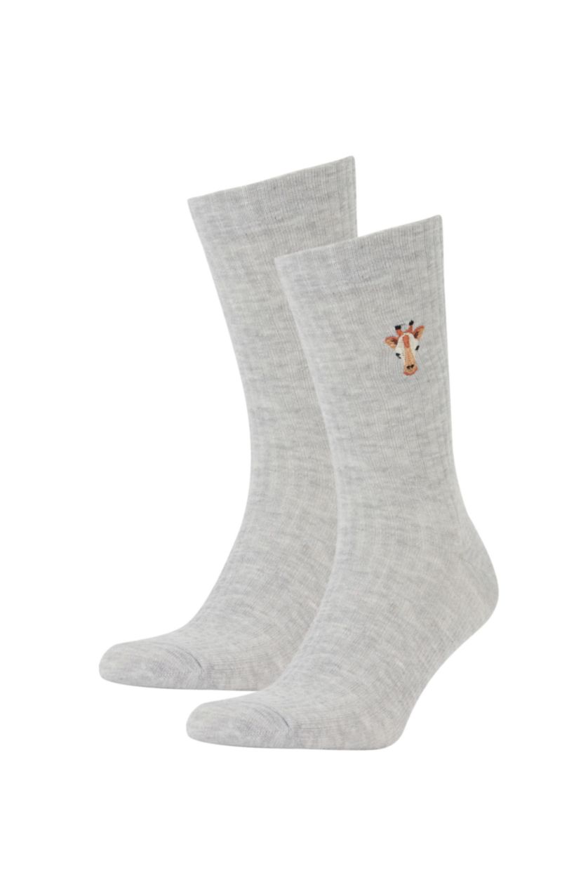 WOMAN Grey Women Cotton 2-Pack Long Socks