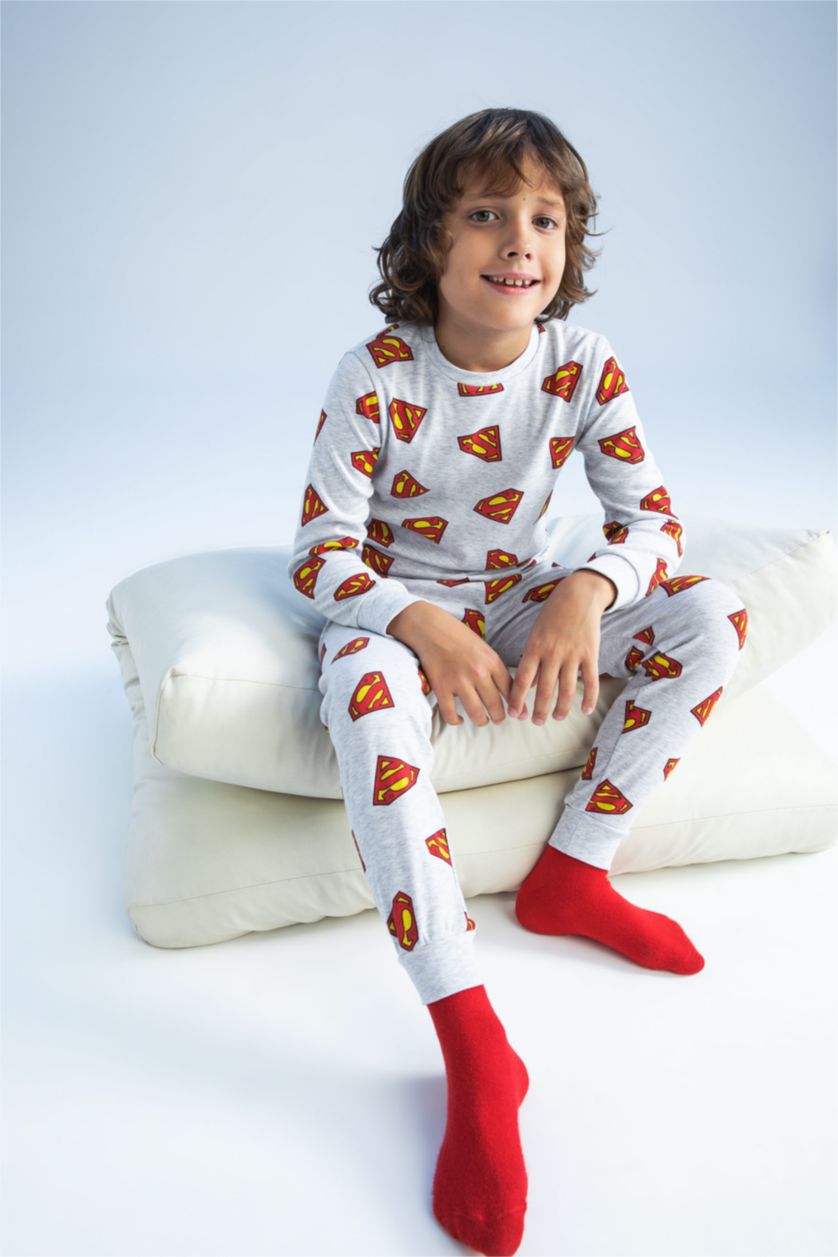 GARÇONS Gris Clair Ensemble de pyjama à manches longues coupe régulière sous licence Superman pour garçon