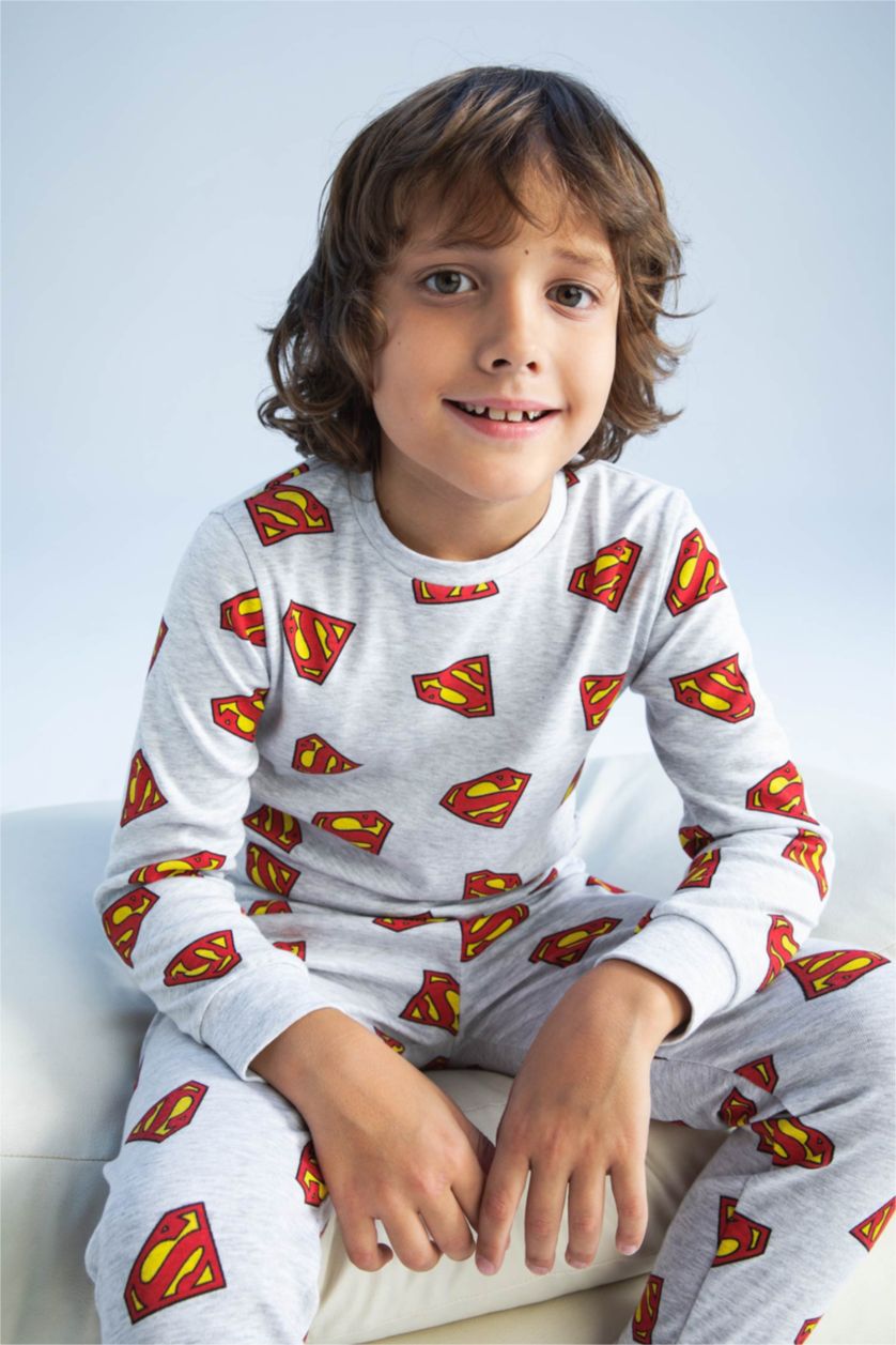 GARÇONS Gris Clair Ensemble de pyjama à manches longues coupe régulière sous licence Superman pour garçon
