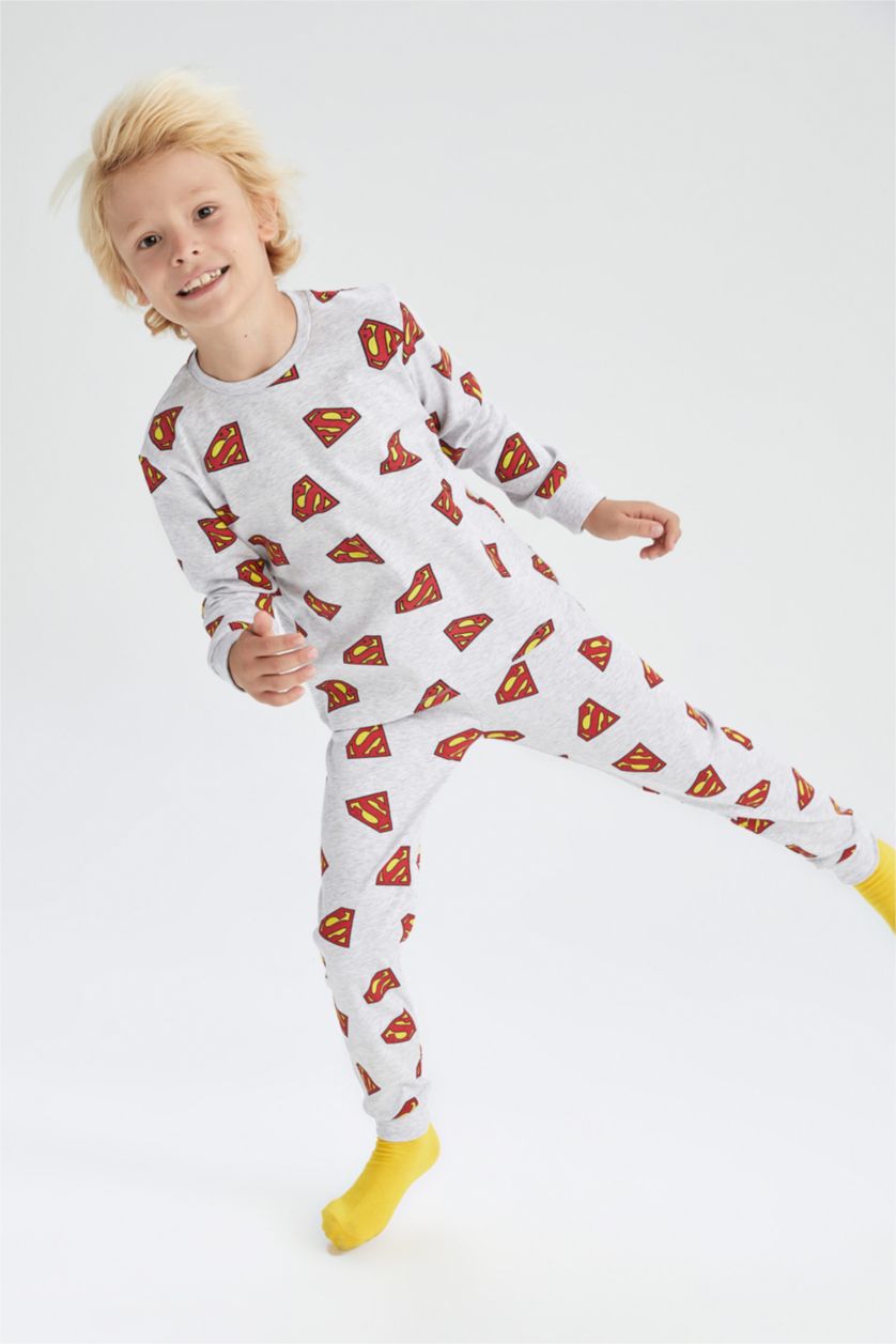 GARÇONS Gris Clair Ensemble de pyjama à manches longues coupe régulière sous licence Superman pour garçon