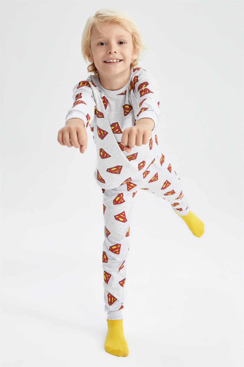 GARÇONS Gris Clair Ensemble de pyjama à manches longues coupe régulière sous licence Superman pour garçon