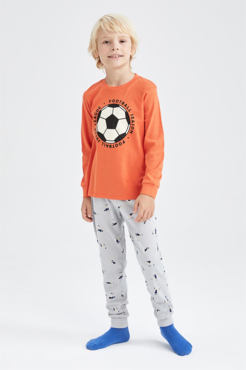 GARÇONS Orange Ensemble de pyjama à manches longues imprimé coupe standard pour garçon