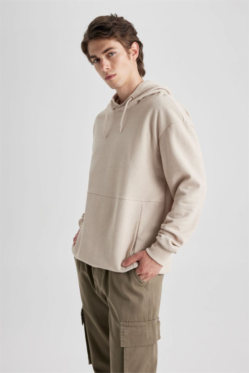 MAN Beige Melange Boxy Fit Long Sleeve Sweatshirt
