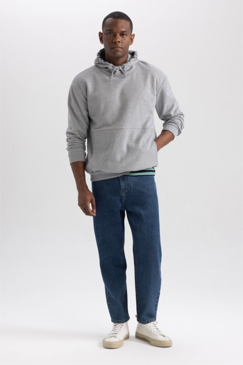 رجال Grimelanj سويت شيرت أوفر سايز بغطاء للرأس بجيب فليتو