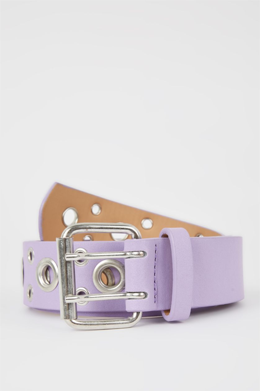 WOMAN Lilac Woman Oval Buckle Faux Leather Jean Belt