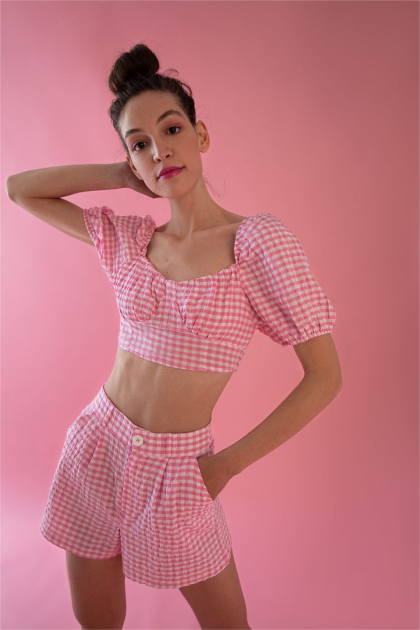 Woman Pink Crop Crinkle
