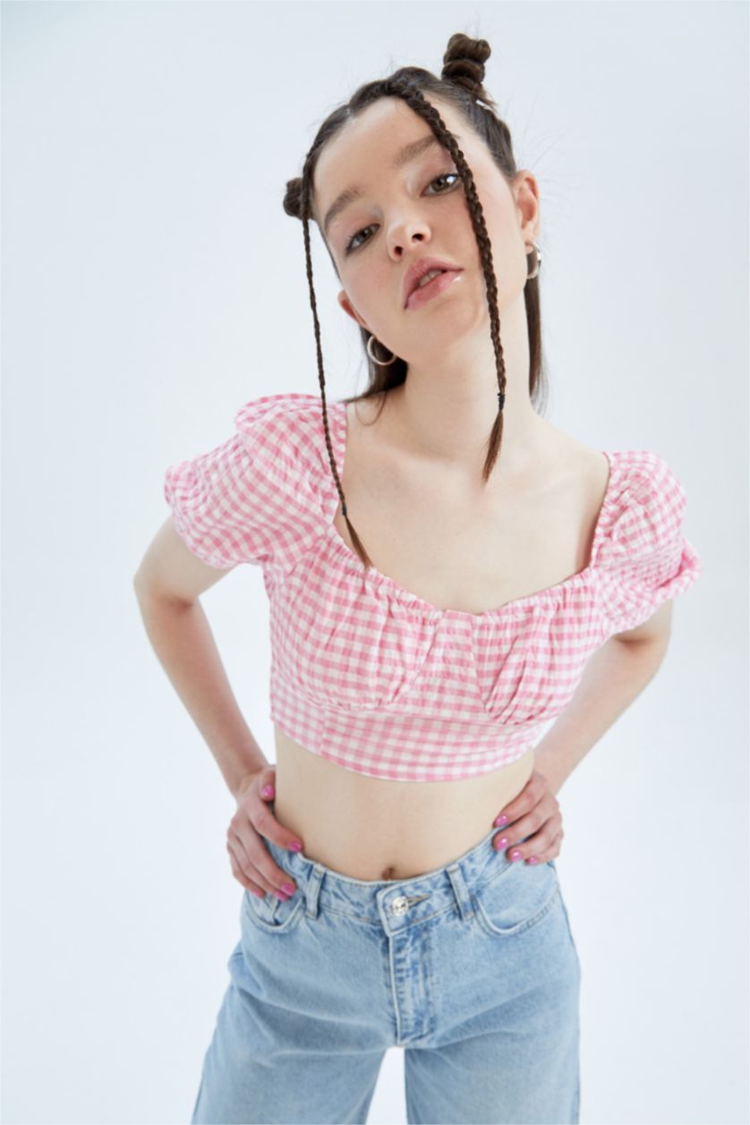Woman Pink Crop Crinkle