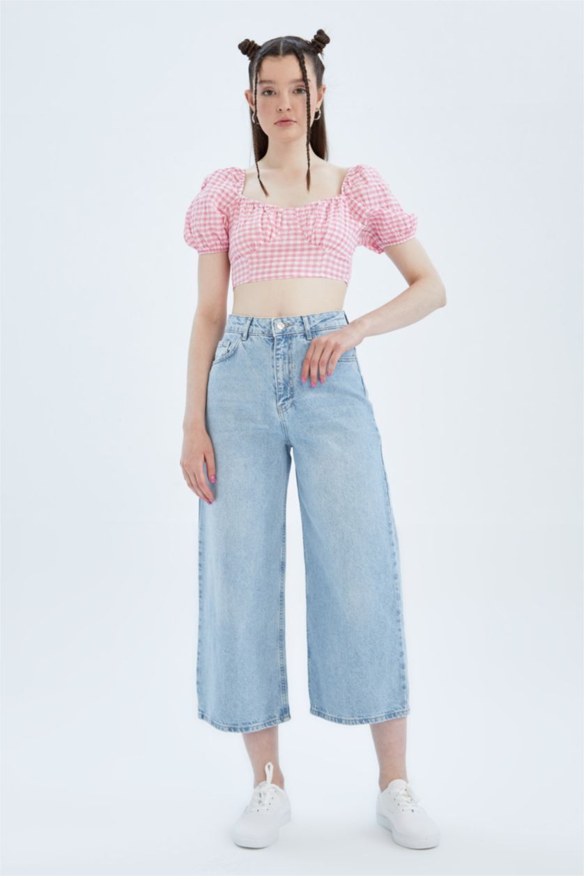 Woman Pink Crop Crinkle