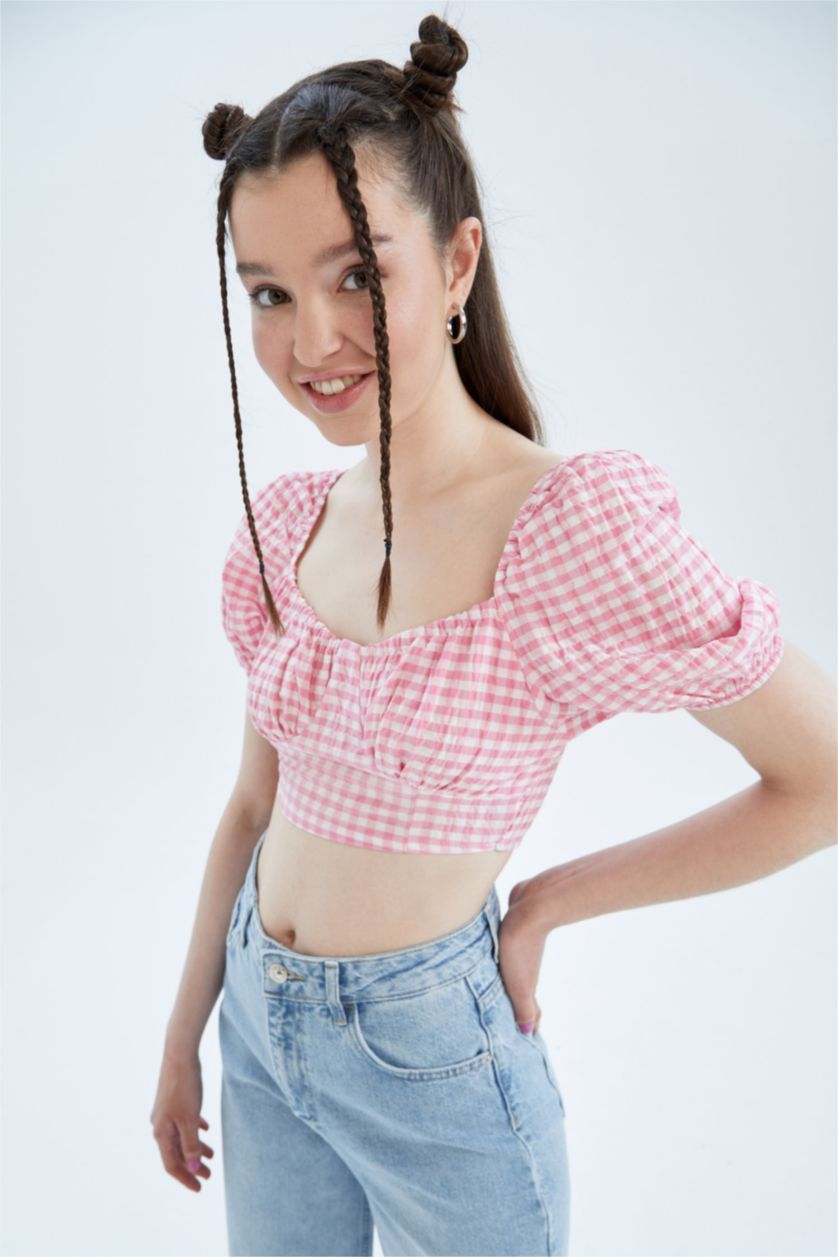 Woman Pink Crop Crinkle