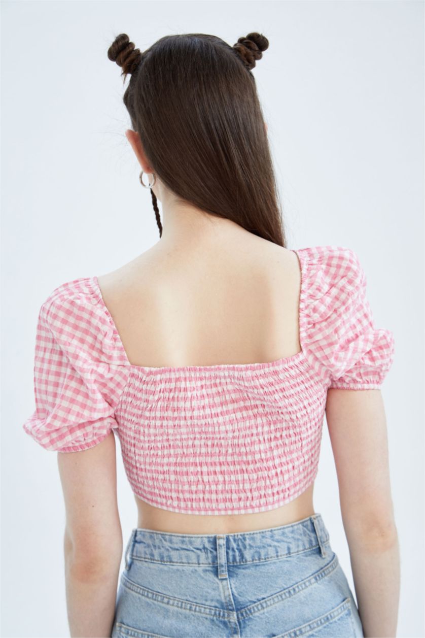 Woman Pink Crop Crinkle