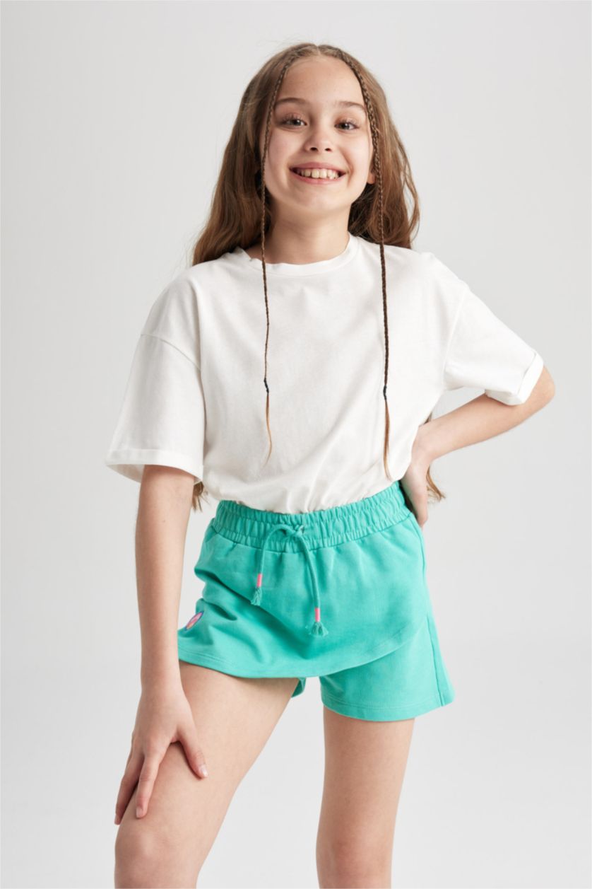 GIRLS & TEENS Mint Girl Tie Waist Minimal Logo Print Short Skirt