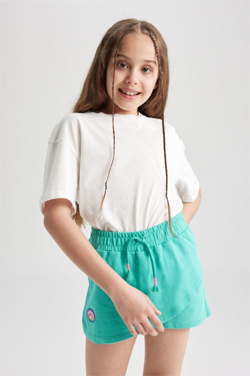 GIRLS & TEENS Mint Girl Tie Waist Minimal Logo Print Short Skirt