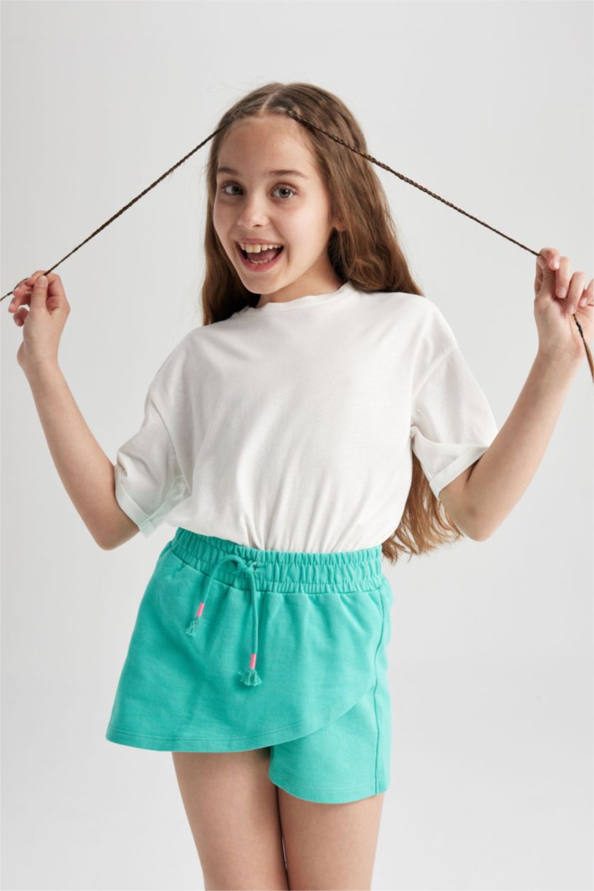 GIRLS & TEENS Mint Girl Tie Waist Minimal Logo Print Short Skirt